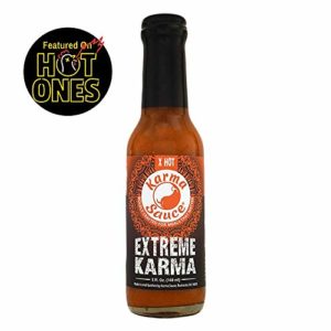 Extreme Karma | Featured on Hot Ones! | Extra Hot With A Savory-Sweet Tang | Bhut Jolokia, Trinidad, Moruga Scorp | No Preservatives, No Extracts, Vegan | Made In Finger Lakes, USA | 5 fl. oz bottle ...