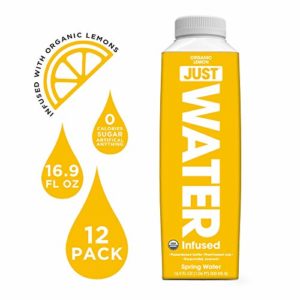 JUST Water Infused - Organic Lemon, 100% Premium Spring Water flavored with Organic Essences in a Paper-Based Recyclable Bottle, No Sugar, Artificial Flavors or Sweeteners, 16.9 Oz, (Pack of 12)