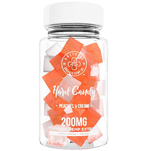 Organic Hemp Infused Hard Candy, 200 mg (5mg/piece) - Made with Organic Beet Sugar - Relieve Stress, Boost Mood, Gluten Free, Non-GMO, USDA Certified Vegan 40 Candies, Peach and Cream