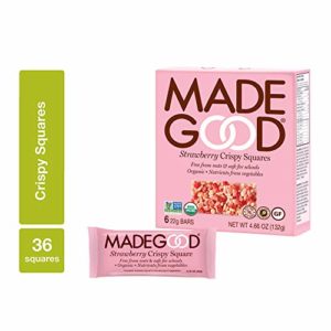 MadeGood Strawberry Crispy Squares, 6 Pack (36 count); Crunchy Rice with Sweet Strawberry; Contains Nutrients of One Full Serving of Vegetables; Gluten-Free, Nut-Free, Organic, Vegan, Non-GMO Treat