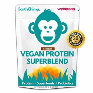EarthChimp Plant Based Vegan Protein Powder (2lb) with Probiotics, Superfoods & Organic Fruit & Veg | No Added Sugar, No Gums (Chocolate)