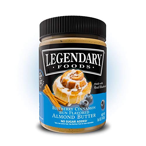 Legendary Foods Almond Butter | Keto Diet Friendly, Low Carb, No Sugar Added, Vegan | Blueberry Cinnamon Bun (16oz Jar)