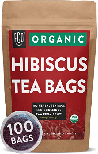 Organic Hibiscus Tea Bags | 100 Tea Bags | Eco-Conscious Tea Bags in Foil Lined Kraft Pouch | Raw from Egypt | by FGO