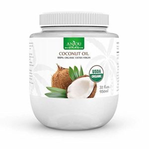 Coconut Oil 32 oz, Anjou Organic Extra Virgin, Gluten Free, Cold Pressed Unrefined Coconut oil for Hair, Skin, Cooking, Health, Beauty, USDA Certified, BPA Free Plastic Jar