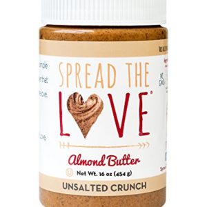 Spread The Love UNSALTED CRUNCH Almond Butter, 16 Ounce, All Natural, Vegan, Gluten Free, Creamy, No Added Salt or Sugar, No Palm Fruit Oil, Not Pasteurized with PPO, Made in California