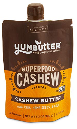 Superfood Cashew Butter by Yumbutter, Gluten Free, Vegan, Non GMO, 6.2oz Pouch