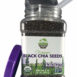 Wunder Basket Organic Chia Seeds Black, 2 LB Jar, w/Scoop - Raw, Non-GMO, Vegan