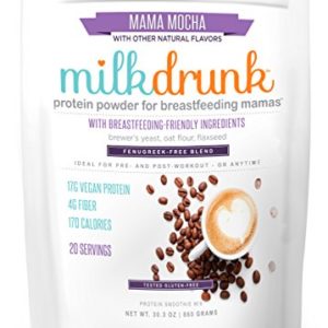 Milk Drunk Fenugreek-Free - Mocha Protein Powder for Breastfeeding - 20 Servings of Vegan Protein & Lactation-Boosting Ingredients - 17g Protein 4g Fiber 6g Sugar - Oats, Flax, Brewer's Yeast