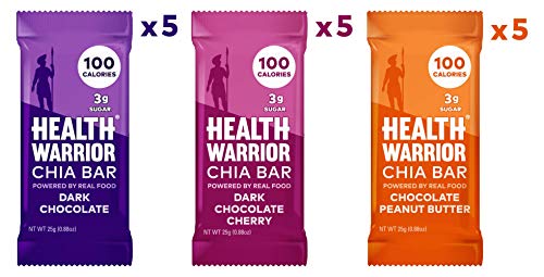 Health Warrior Chia Bars, Chocolate Variety Pack, Gluten Free, Vegan, 25g Bars, 15 Count