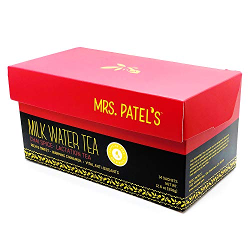 Mrs. Patel's Lactation Tea, Chai Spice Blend, Rich & Sweet, For Breastfeeding and Pumping Moms, Drink Iced or Hot, Large Brew Bags, Caffeine Free, Gluten Free, Dairy Free, Fenugreek Free (14 Sachets)