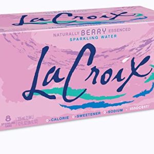 LaCroix Sparkling Water, Berry, 12oz Cans, 8 Pack, Naturally Essenced, 0 Calories, 0 Sweeteners, 0 Sodium