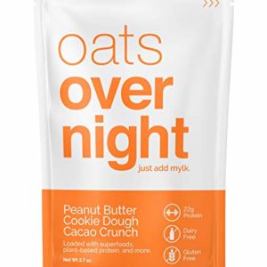 Oats Overnight Dairy-Free - Peanut Butter Cookie Dough Cacao Crunch - Premium High-Protein, Low-Sugar, Gluten-Free, Vegan Oatmeal (2.6oz per pack) (12 Pack)