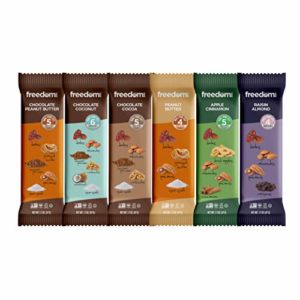 Freedom Bar Healthy Vegan, Nut and Fruit Bar Variety Pack - Non GMO, No Dairy Diet Snacks - All Natural, Kosher and Paleo Friendly Bars, 6 Mouth Watering Bars (1.7 Ounce Each)