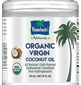 Parachute Naturalz 100% Organic Virgin Coconut Oil 16 fl.oz. Glass Jar (473ml) - Cold Pressed, USDA certified