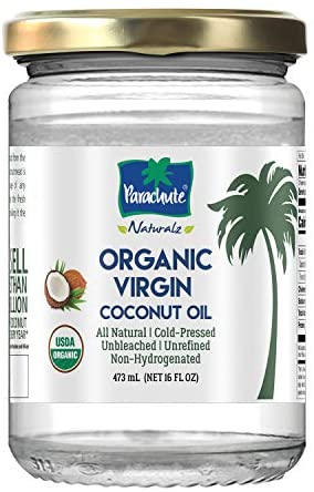 Parachute Naturalz 100% Organic Virgin Coconut Oil 16 fl.oz. Glass Jar (473ml) - Cold Pressed, USDA certified