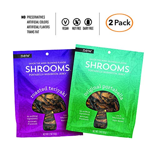 Shrooms Vegan Mushroom Jerky | Superfood, Low Fat Snack Made with Fresh Mushrooms | Variety Pack, Roasted Teriyaki + Original Portabella