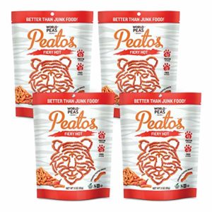 World Peas, Peatos Fiery Hot, Crunchy, Healthy Snack Food - JUNK FOOD WITHOUT THE JUNK, Powerful Plant Protein, 130 cal, 3 Oz Bag (4 Count), Non-GMO, No MSG, Gluten-Free, Vegan