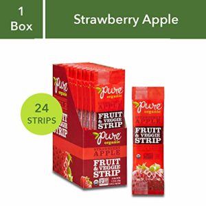 Pure Organic Strawberry Apple Fruit & Veggie Strip, Certified Organic, Gluten-Free, Non-GMO, Vegan, Kosher, Peanut Free, No Artificial Ingredeints, Fruit Snack, 0.49 ounce, 24 Count