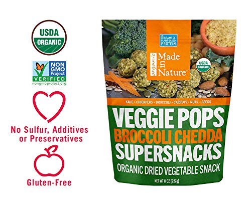 Made In Nature Organic Broccoli Chedda Veggie Pops, 8oz - Non-GMO Vegan Veggie Super Snack