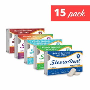 Stevita Stevia Dent Sugar-Free Gum (15 Pack) - 12 pieces - Natural Cinnamon, Fruit, Spearmint, Wintergreen, and Peppermint Flavors - USDA Organic, Non-GMO, Vegan, Keto, Gluten Free - 180 Servings