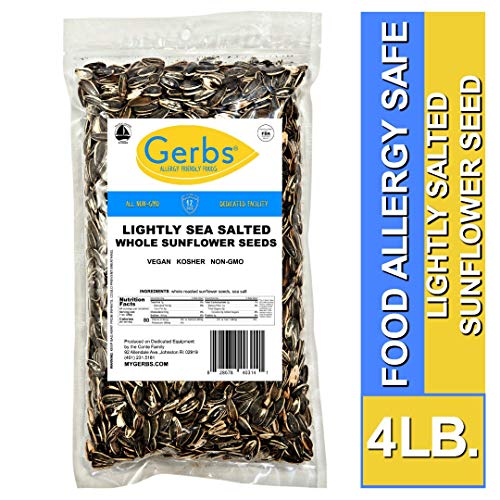 Gerbs Lightly Sea Salted Whole Sunflower Seeds - 4 LBS. - Top 14 Food Allergen Free & NON GMO - Vegan, Keto Safe & Kosher - In-Shell grown in USA