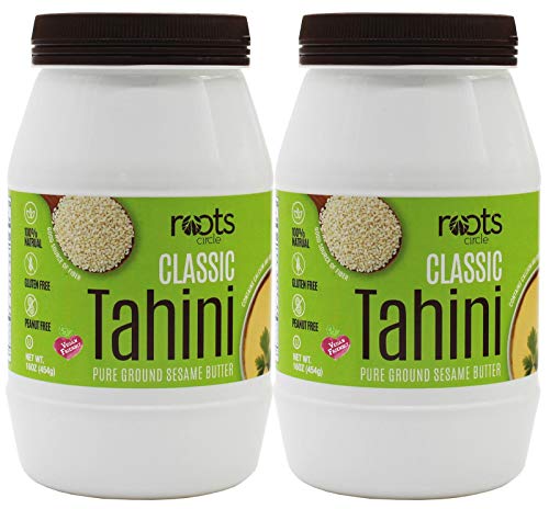 All Natural Sesame Tahini Paste | 16oz 100% Natural Pure Ground Sesame Seed Paste for Hummus, Tahini Sauce & Dressing | Certified Vegan, Kosher | Gluten Free, Peanut Free & Non-GMO (Pack of 2)