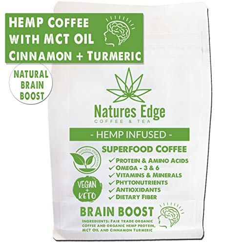 Natures Edge Brain Boost Blend - Medium Roast Hemp Coffee Ground with MCT Oil, Cinnamon, Turmeric, Antioxidants, Minerals, Fiber and Heart-Healthy Unsaturated Fats - 12oz