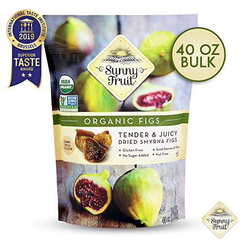 ORGANIC Turkish Dried Figs - Sunny Fruit - 40oz Bulk Bag | Tender & Juicy Figs - NO Added Sugars, Sulfurs or Preservatives | NON-GMO, VEGAN, HALAL & KOSHER