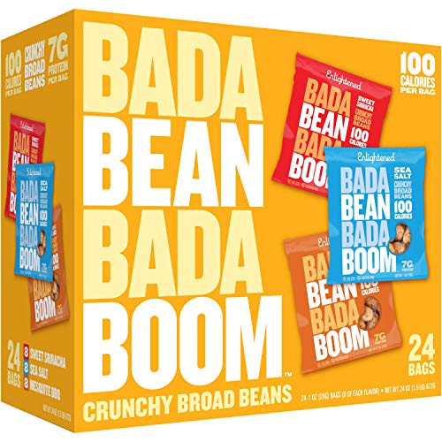 Enlightened Bada Bean Bada Boom Plant-based Protein, Gluten Free, Vegan, Non-GMO, Soy Free, Roasted Broad Fava Bean Snacks, The Classic Box Variety Pack, 1.0 oz, 24Count