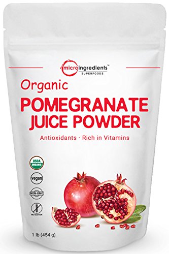 Organic Pomegranate Juice Powder, 1 Pound, Freeze Dried and Cold Pressed, Natural Antioxidant to Support Cardiovascular Health, Organic Flavor for Smoothie and Beverage, No GMOs and Vegan Friendly