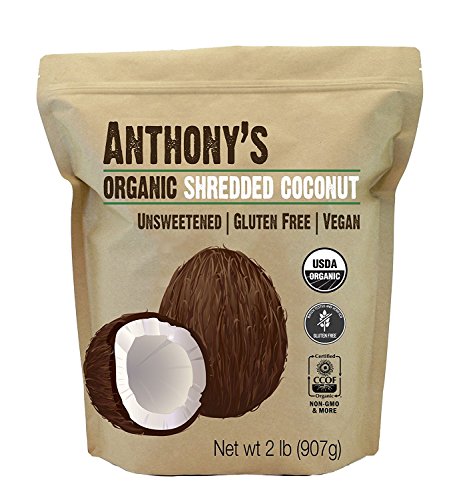 Anthony's Organic Shredded Coconut, 2lb, Unsweetened, Gluten Free, Non GMO, Vegan, Keto Friendly