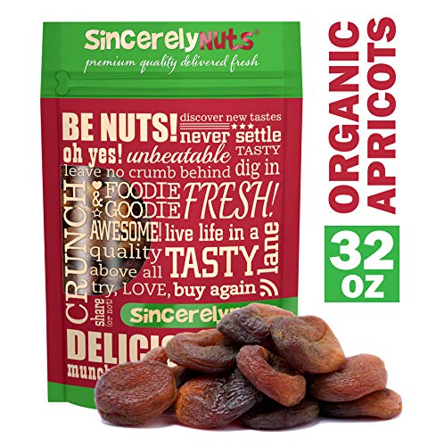 Sincerely Nuts - Organic Dried Turkish Apricots | Two LB Bag | Healthy Pitted Apricot Fruit | Raw Vegan Snack | Dehydrated and Unsulfured | Sweet Gourmet Snacking Food | Kosher and Gluten Free