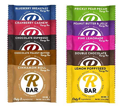 RBar Energy Bar Starter Pack Variety - Dairy & Gluten Free Snacks, Vegan Protein Bar Soft- Just 7 Ingredients Max (10 Pack)