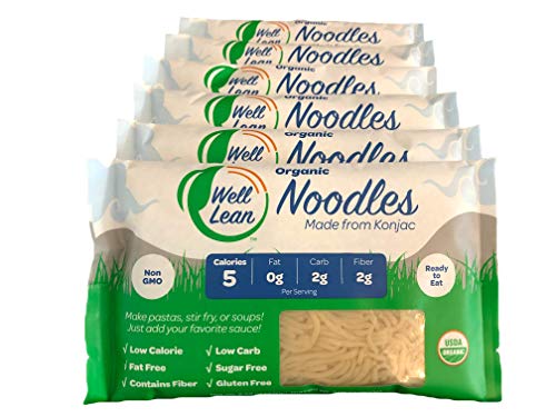 Organic Well Lean Noodles, 6 Pack, 9.52 oz, Premium Shirataki Konjac Pasta, Odor Free, Keto Friendly, Non Gmo, Ready to Eat, Low Calorie, Low Carb, Gluten Free, Soy Free, Vegan, Diet Food