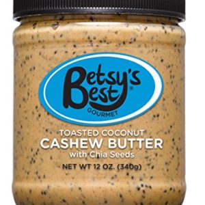Gourmet Toasted Coconut Cashew Butter by Betsy's Best - Non-GMO - Toasted Coconut, Chia Seeds, Organic Stevia & Demerara Sugar, Vegan Friendly, Best Tasting Nut Butter for Kids Snacks