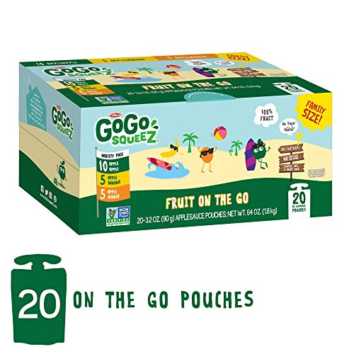 GoGo squeeZ Applesauce on the Go, Variety Pack (Apple Apple/Apple Banana/Apple Mango), 3.2 Ounce (20 Pouches), Gluten Free, Vegan Friendly, Healthy Snacks, Unsweetened, Recloseable, BPA Free Pouches