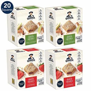 Quaker Baked Squares, Soft Baked Bars, Apple Cinnamon & Strawberry, 5 Bars (Pack of 4) ( Packaging May Vary )