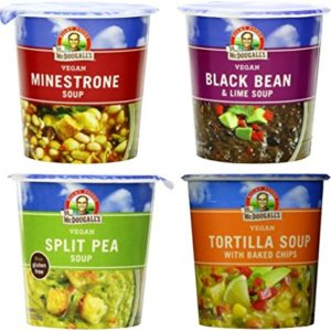 Dr. McDougall's Vegan Soup Cups 4 Flavor Variety Bundle, 1 Ea: Minestrone, Black Bean & Lime, Split Pea, and Tortilla with Baked Chips, 2-3.4 Ounces