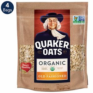 Quaker Organic Old Fashioned Oatmeal, Breakfast Cereal, Non-GMO Project Verified, 24 Ounce Resealable Bags (Pack of 4)