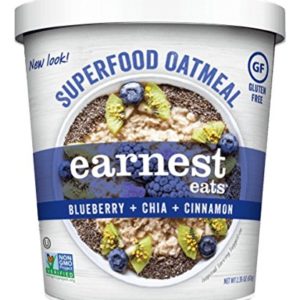Earnest Eats Gluten-Free Superfood Oatmeal, Quinoa, Oats & Amaranth, Vegan, Healthy Snack, Blueberry Chia, 2.35oz Cup, 12-Pack