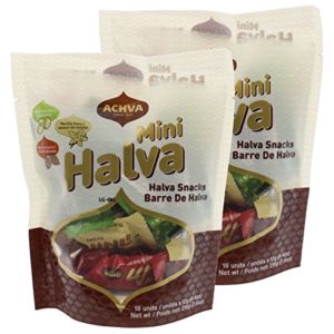 Achva Kosher Vanilla, Cocoa Beans, and Pistachio Mini Halva Bars Snack Bag 18ct. Each Bar 0.4oz Net Wt 7.6oz (Pack of 2)