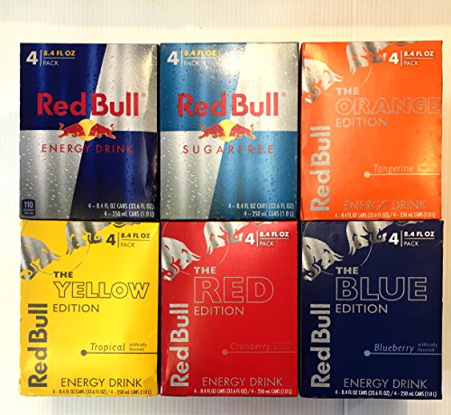 Red Bull Energy Drink Variety Pack : Original, SugarFree, Blue, Yellow, Red, Orange, 8.4fl.oz (Pack of 24)