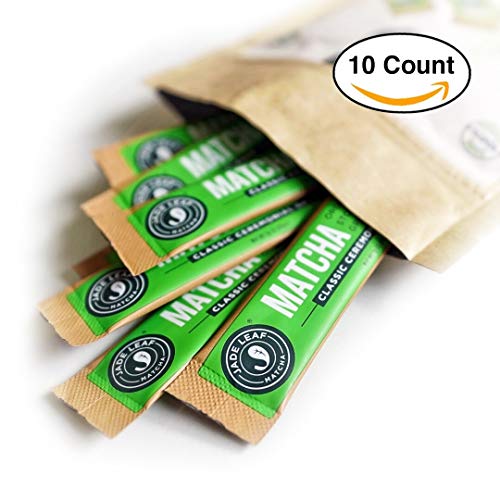 Jade Leaf Matcha Green Tea Powder - Ceremonial Single Serve Stick Packs - USDA Organic, Authentic Japanese Origin - Antioxidants, Energy [10 Count]
