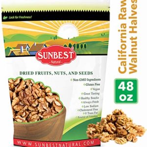 Sunbest Natural Raw Shelled California Walnuts ( 48 Ounce) | 100% Natural No Shell Walnut Halves | No PPO, No Preservatives,Non GMO | Kosher & Gluten Free & Vegan|Keto & Paleo Friendly|Healthy Snack