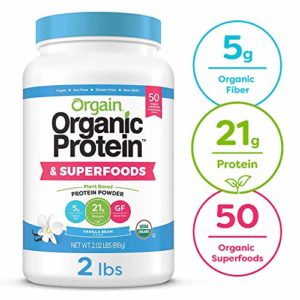 Orgain Organic Plant Based Protein + Superfoods Powder, Vanilla Bean - Vegan, Non Dairy, Lactose Free, No Sugar Added, Gluten Free, Soy Free, Non-GMO, 2.02 lb