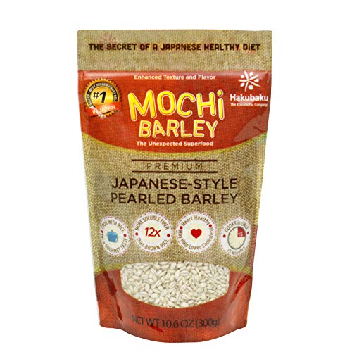 Hakubaku Mochi Barley, Premium Japanese Style Pearled Barley, 10.6 oz pouch, Cooks in 15 minutes, High fiber, Vegan
