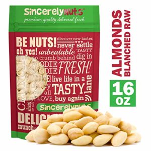 Sincerely Nuts - Whole Raw Blanched Almonds | 1 Lb. Bag | Delicious Guilt Free Snack | Low Calorie, Vegan, Gluten Free | Gourmet Kosher Food | Source of Fiber, Protein, Vitamins, Minerals