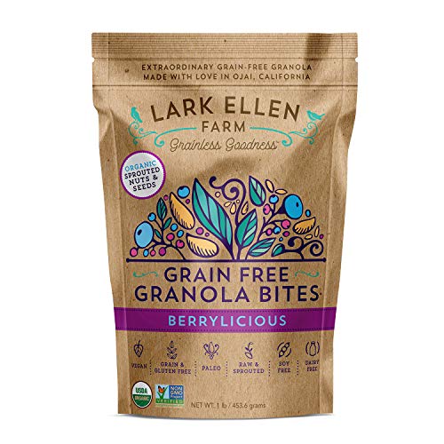 Lark Ellen Farm Grain Free Paleo Organic Granola Bites Certified Organic Vegan Snacks and Cereal made from Sprouted and Activated Nuts and Seeds (Berrylicious, 1 LB)