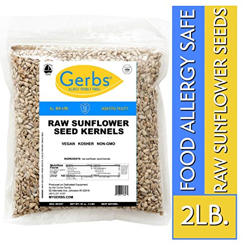 Raw Sunflower Seed Kernels by Gerbs - 2 LBS - Top 14 Food Allergy Free & NON GMO - Vegan, Keto Safe & Kosher - Hulled & Grown in USA