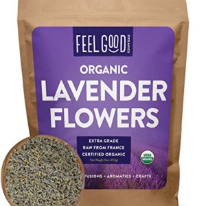 Organic Lavender Flowers Dried - Perfect for Tea, Baking, Lemonade, DIY Beauty, Sachets & Fresh Fragrance - 100% Raw From France - Jumbo 16oz Resealable Bag - by Feel Good Organics
